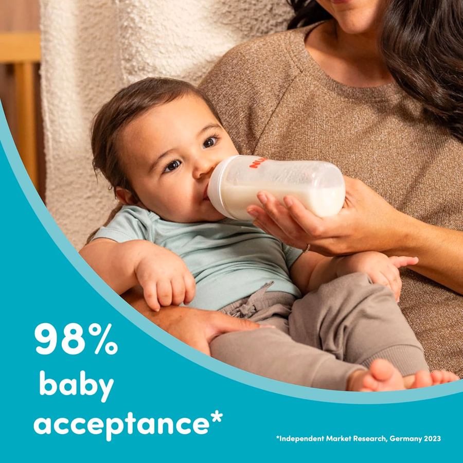 NUK Perfect Match 2-in-1 Natural and Anti-Colic 8oz Bottle with Adaptable Medium Flow Nipple, 2 Pack : Baby