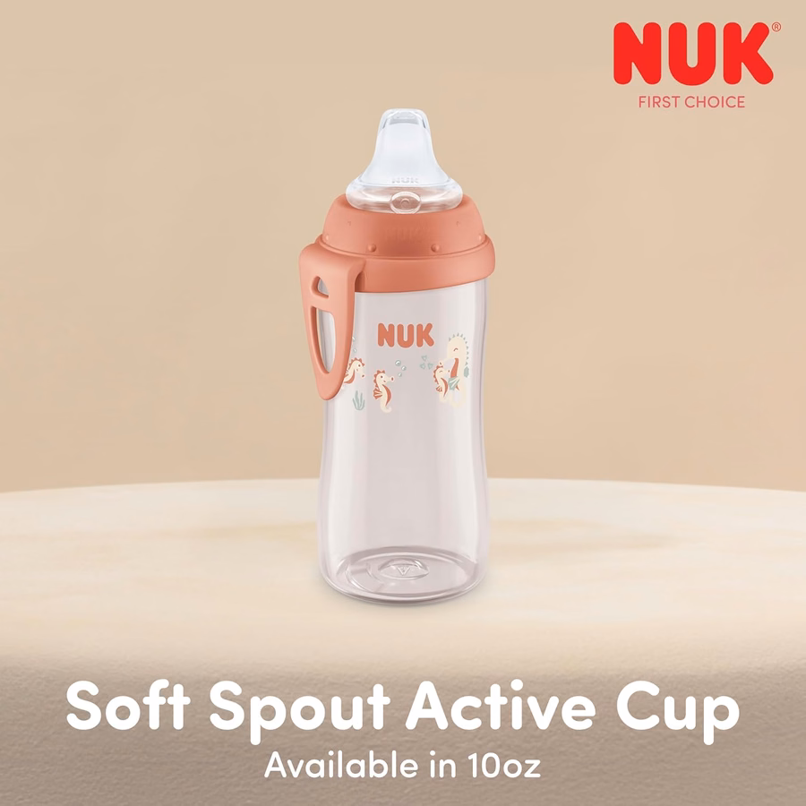 NUK Active Sippy Cup, 10 oz, 2 Pack, Disney Princess, BPA-Free, Soft Spout, Spill-Proof Cup : Baby