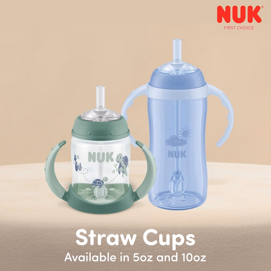 NUK Learner Straw Cup, 5oz, 2-Pack - Toddler Sippy Cup with Soft Straw for Easy Drinking, Suitable for Ages 8 Months and Up, Green : Baby
