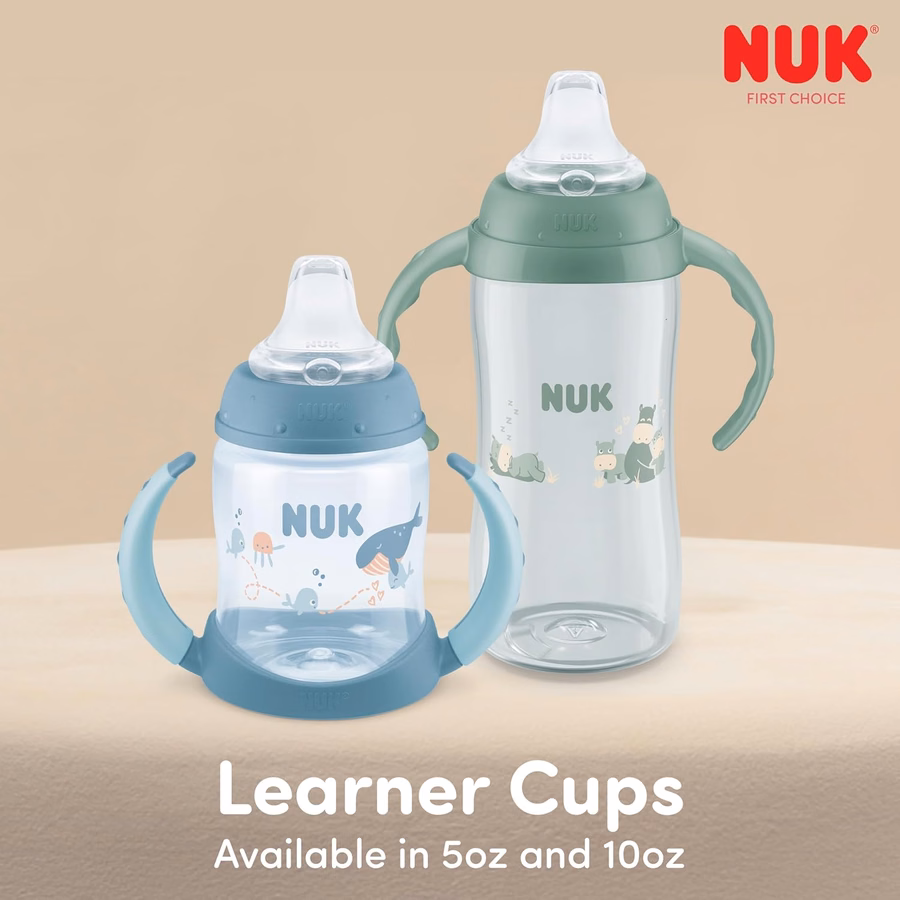 NUK Learner Cup, 8+ Months, Fun Fruits and Animals, Amazon Exclusive Collection, 10 Oz, Pack of 2, BPA-Free, Soft Spout, Spill Proof Sippy Cup : Baby