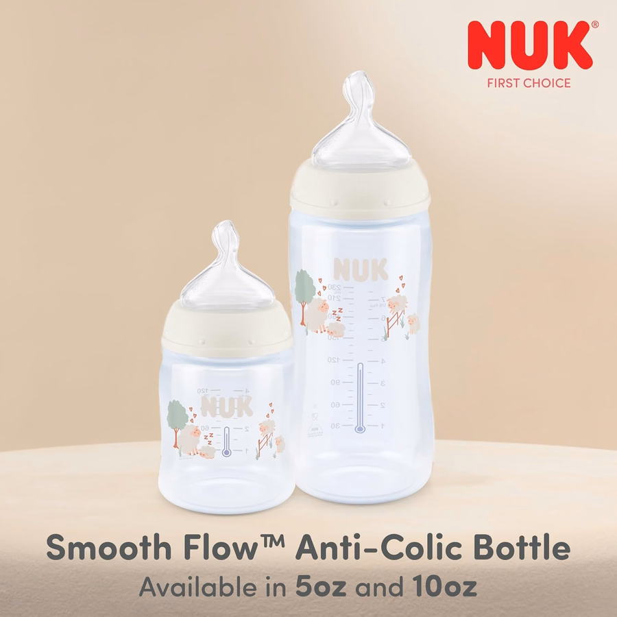 NUK First Choice Smooth Flow Anti-Colic Bottle Peach, 5 oz. Baby Bottle with SafeTemp Temperature Indicator, Newborn Essentials, 1-Pack : Baby